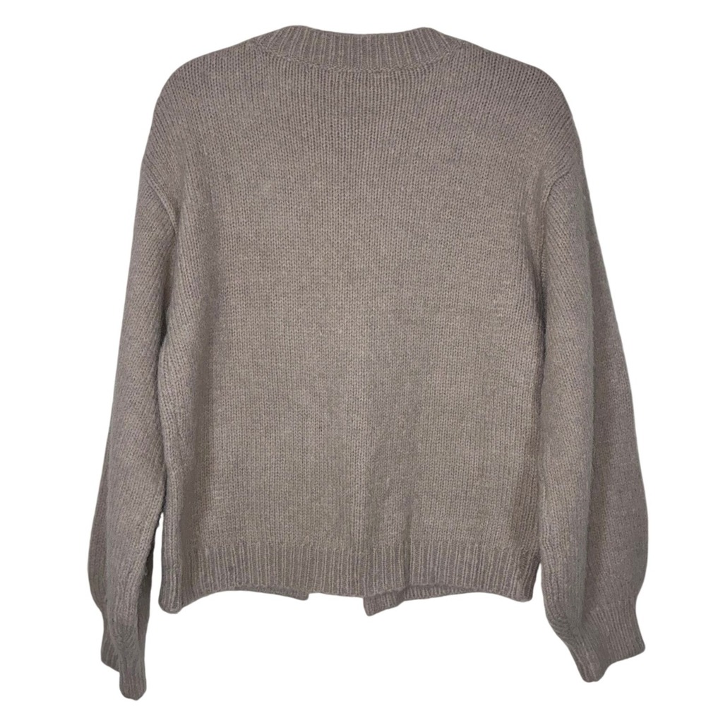Elan Taupe Tie Front Sweater Cardigan Women's S Chunky Knit Balloon Sleeve - Picture 2 of 6